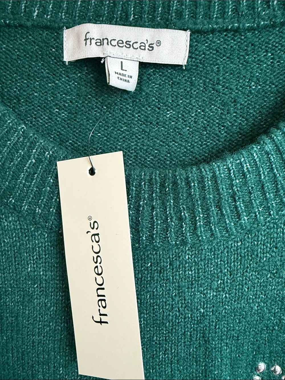 Francesca's Collections Emerald Green 'Merry' Crewneck Sweater L - Picture 2 of 7